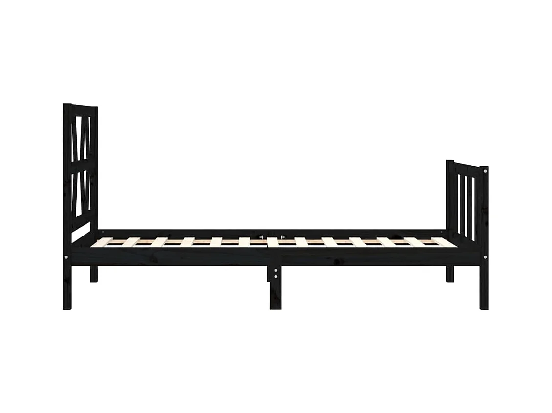 vidaXL Estructura de cama individual con cabecero madera maciza negro