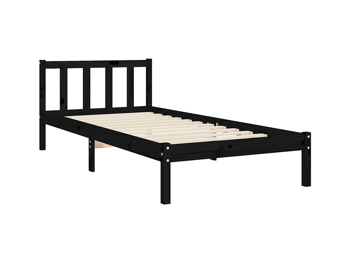 vidaXL Estructura de cama individual con cabecero madera maciza negro