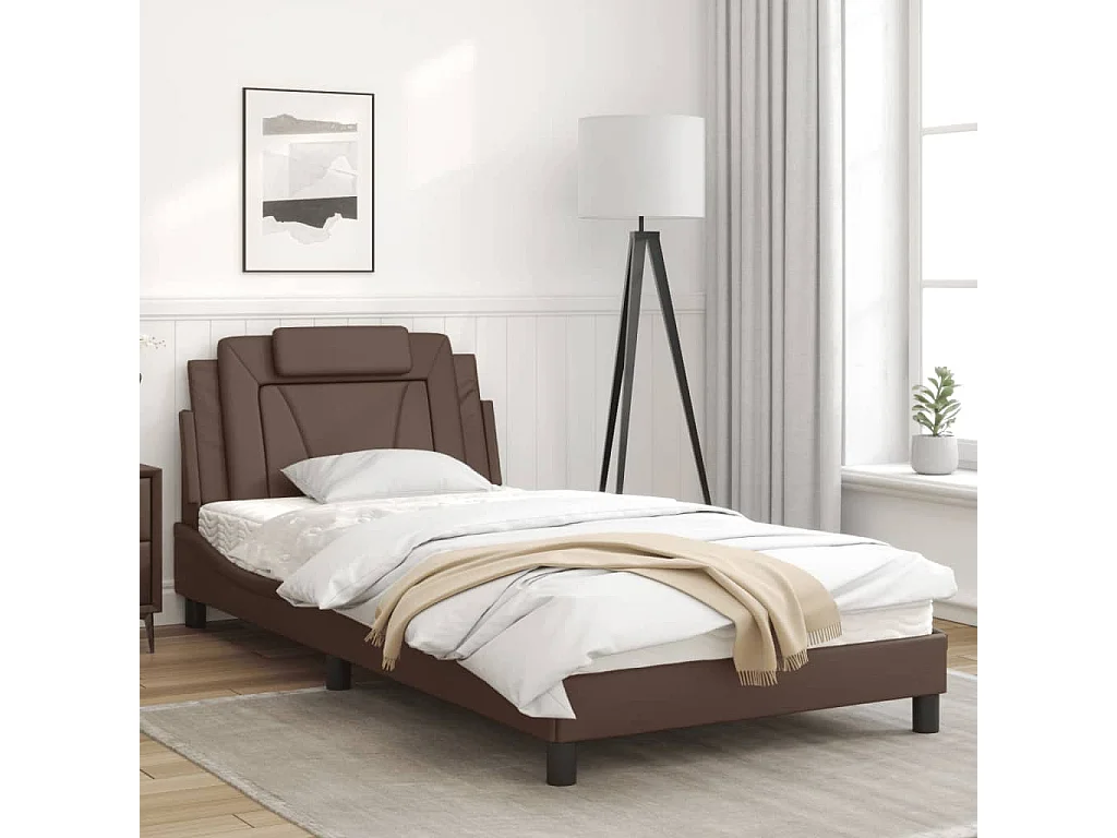 Cadre de lit avec tête de lit Marron 100x200 Similicuir
