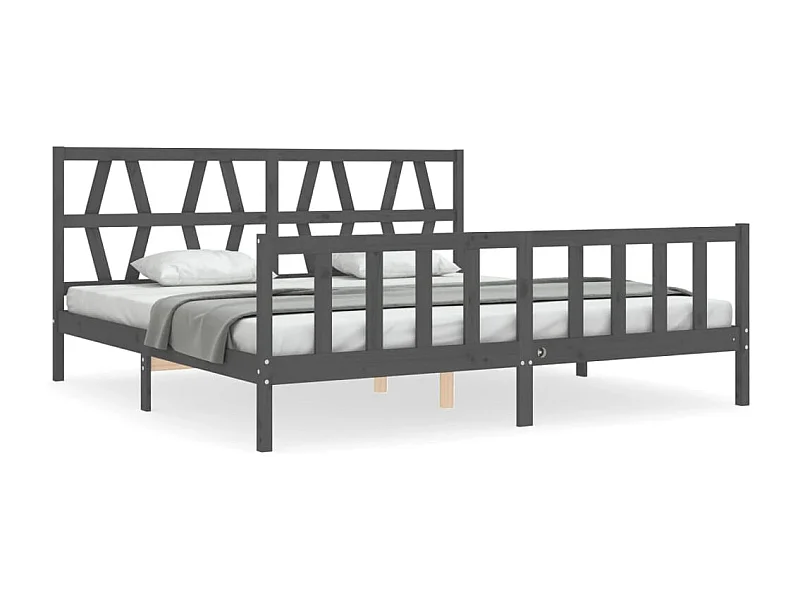 Cadre de lit avec tête de lit gris 200x200 bois massif