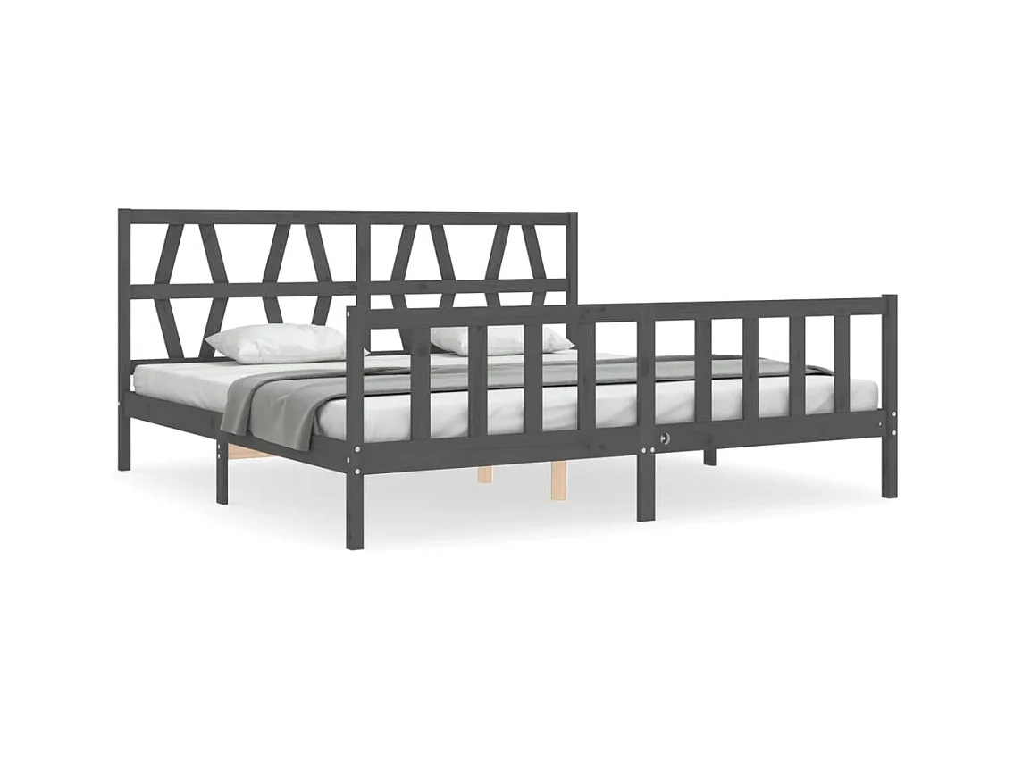 Cadre de lit avec tête de lit gris 200x200 bois massif