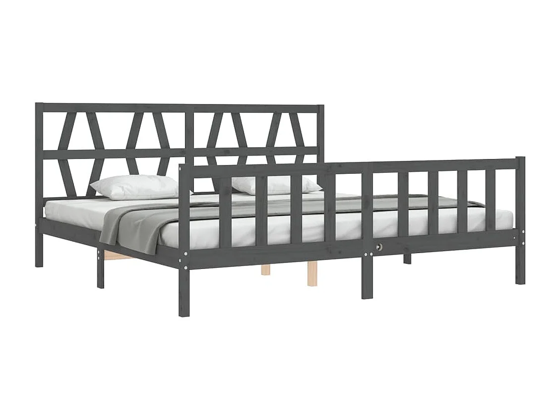 Cadre de lit avec tête de lit gris 200x200 bois massif