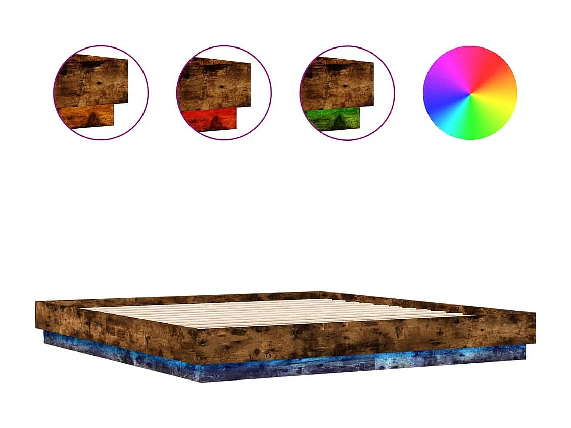 Cadre de lit avec lumières LED chêne fumé 200x200