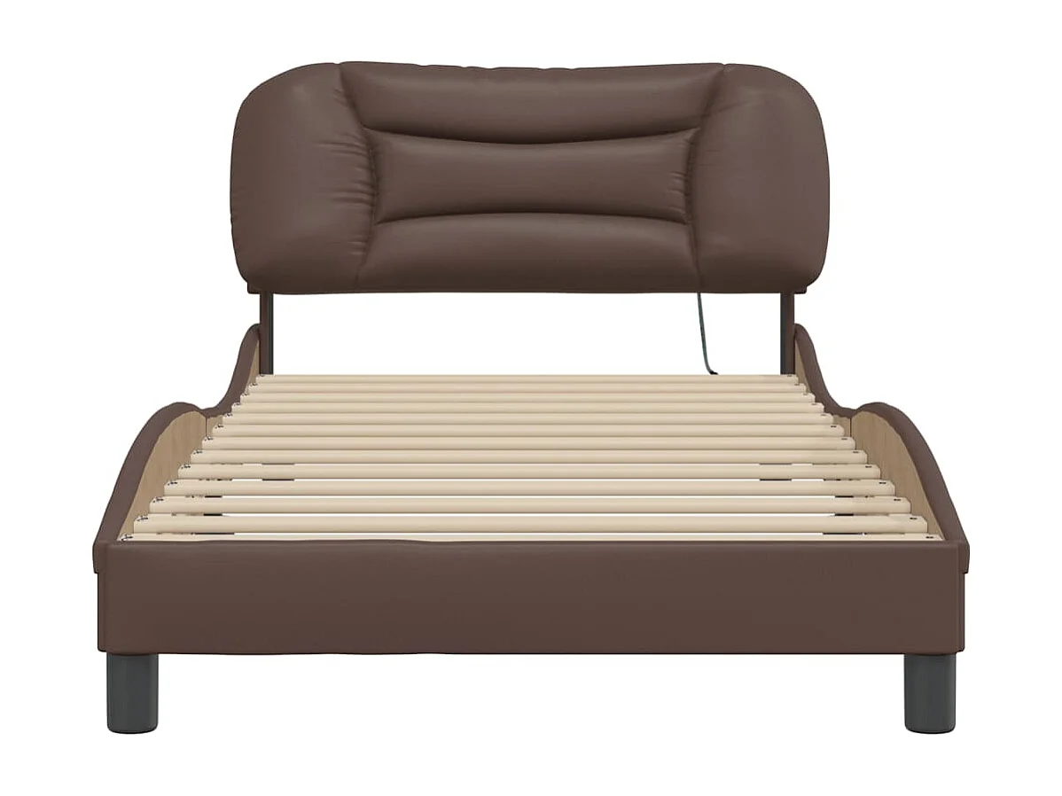 Cadre de lit avec lumières LED marron 100x200 similicuir