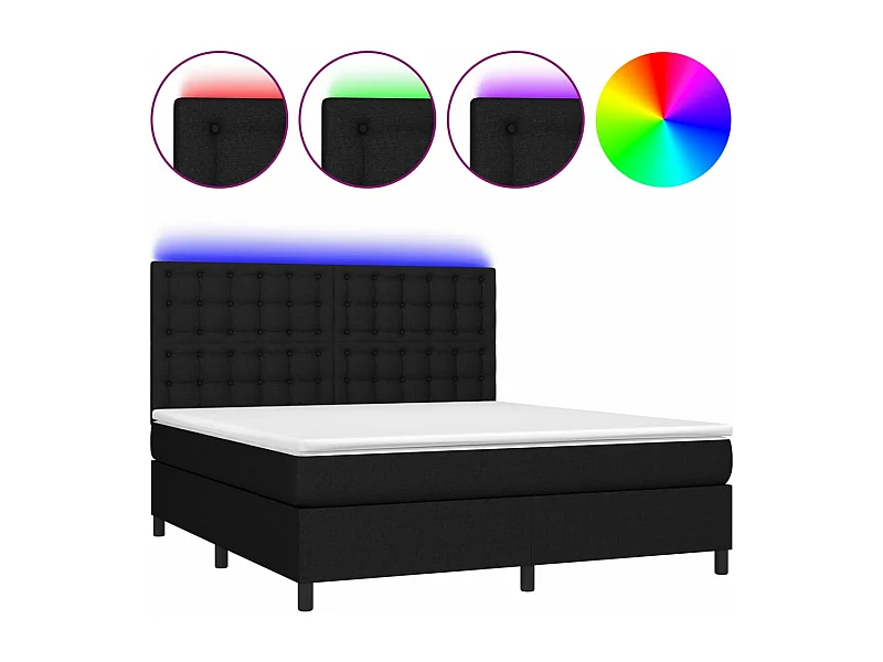 Sommier à lattes de lit et matelas et LED Noir 180x200 Tissu