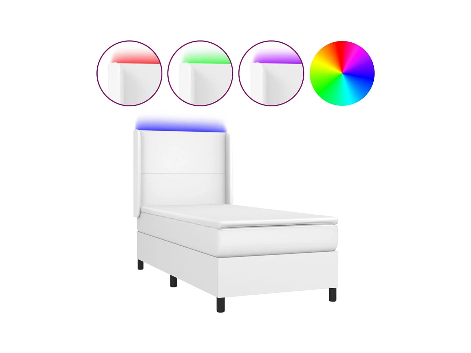 Sommier à lattes de lit matelas LED Blanc 90x200 Similicuir