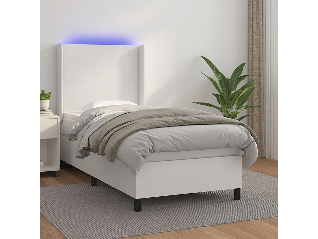 Sommier à lattes de lit matelas LED Blanc 90x200 Similicuir
