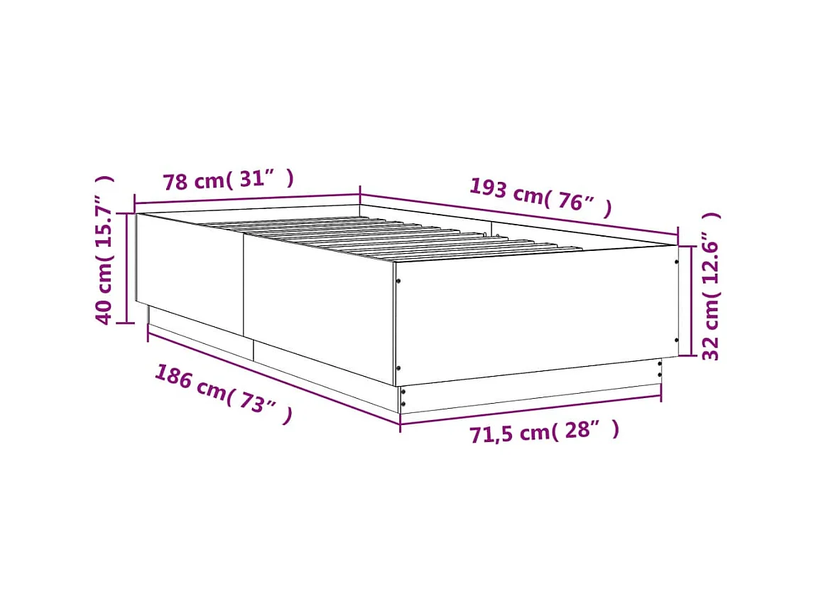 Cadre de lit chêne fumé 75x190 bois d'ingénierie