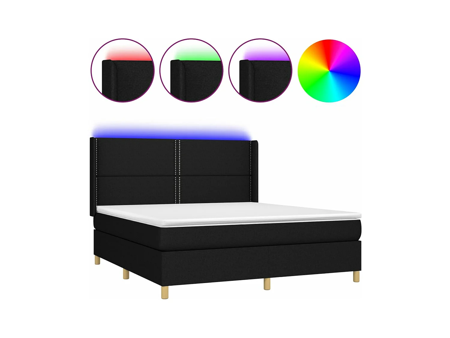 Sommier à lattes de lit matelas et LED Noir 180x200 Tissu