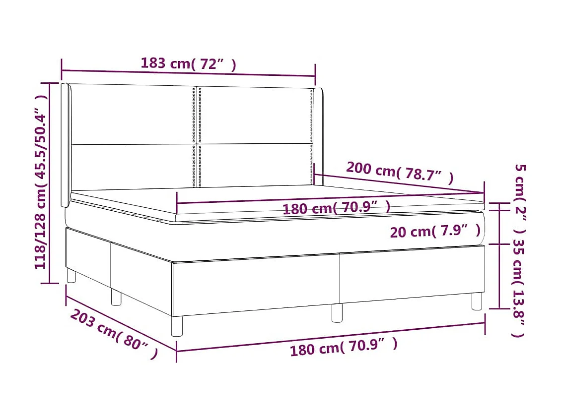 Sommier à lattes de lit matelas et LED Noir 180x200 Tissu