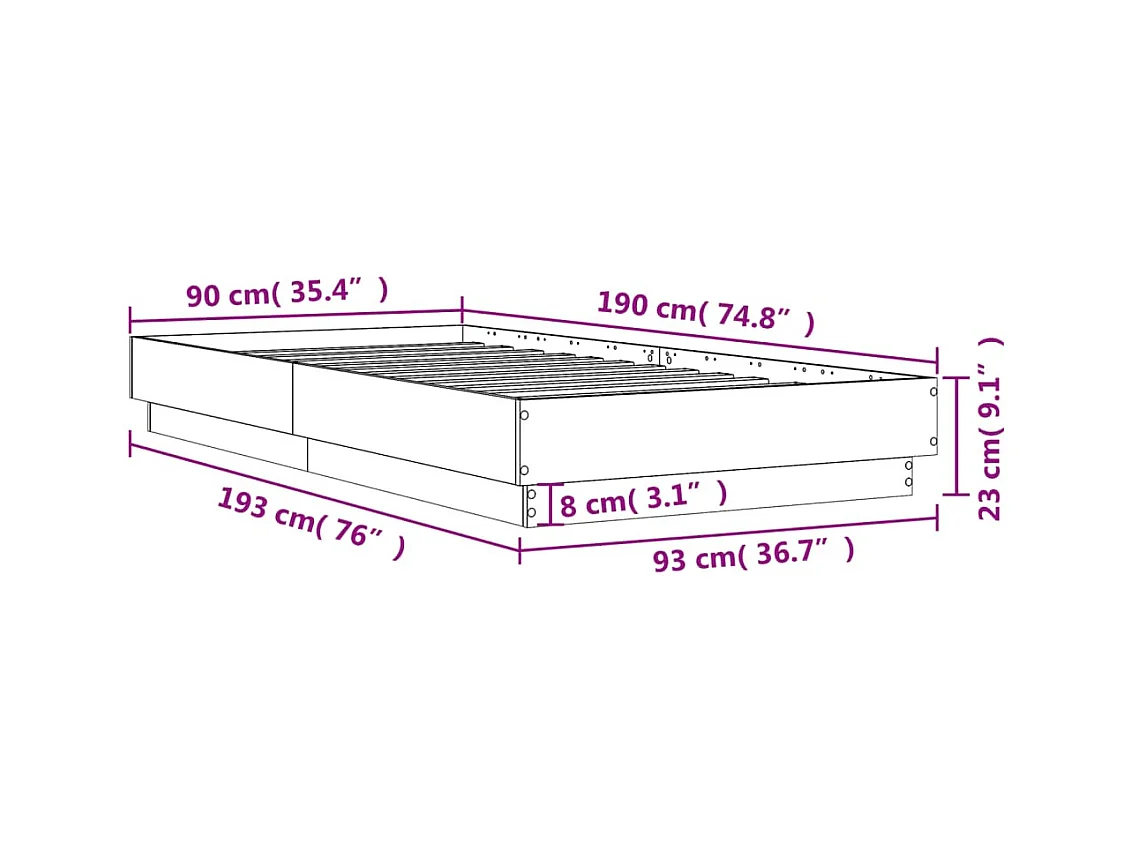 Bedframe bewerkt hout grijs sonoma eikenkleurig 90x190 cm