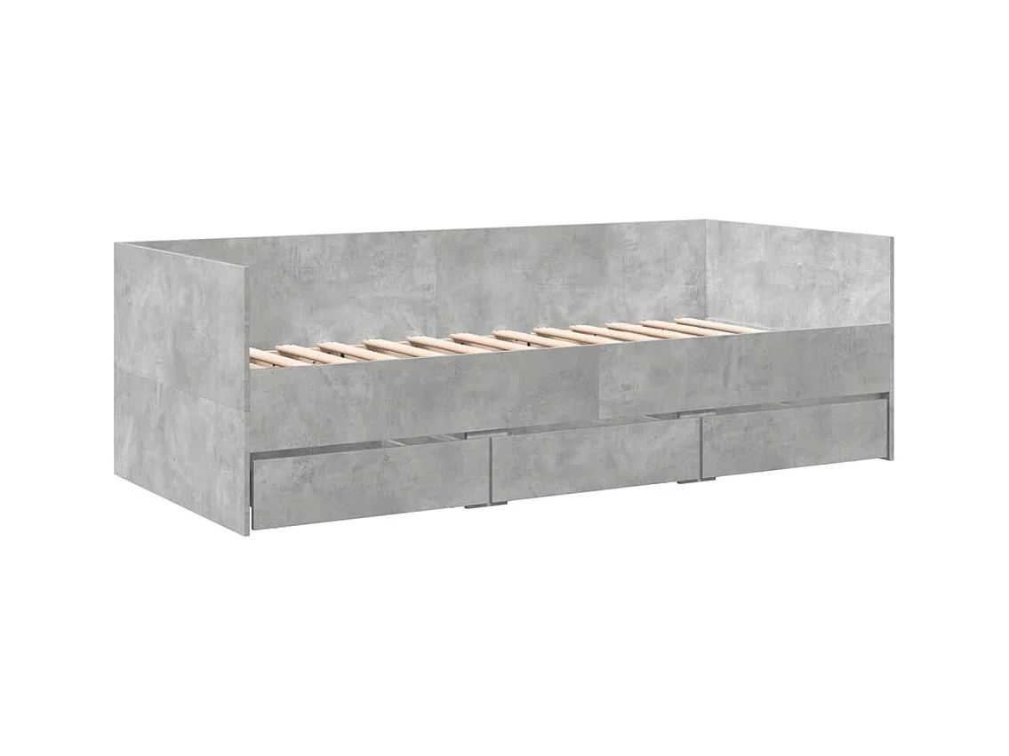 Lit de jour et tiroirs gris béton 90x200 bois d'ingénierie