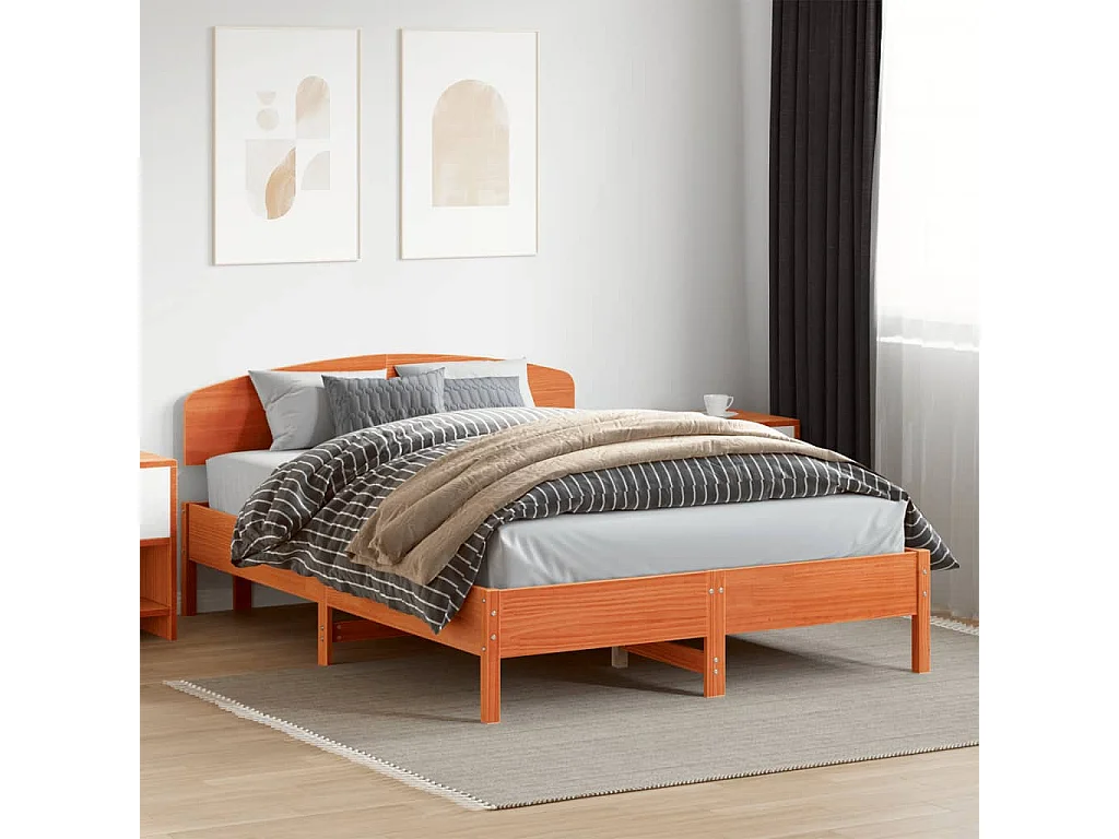 Cadre de lit et tête de lit cire marron 150x200 bois de pin