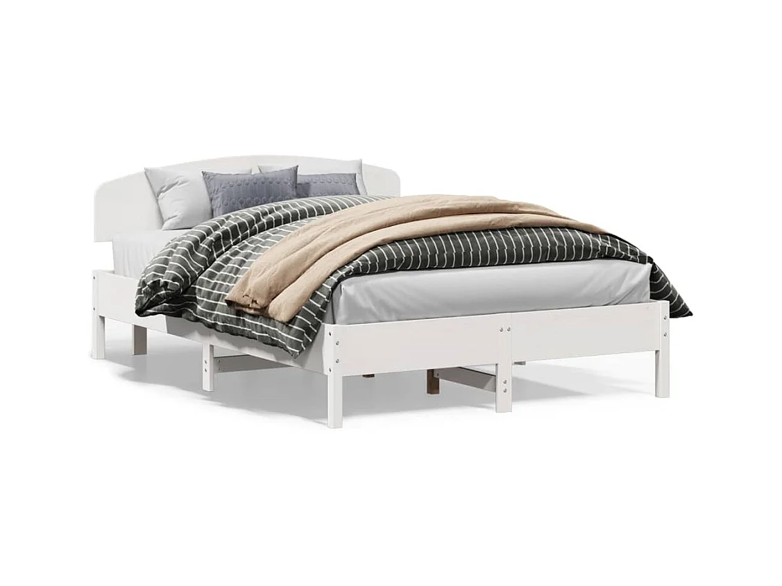 Bedframe met hoofdbord massief grenenhout wit 150x200 cm