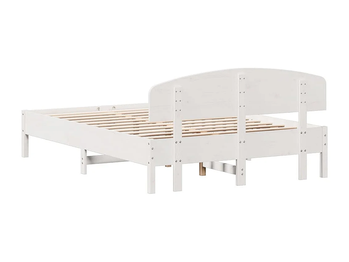 Bedframe met hoofdbord massief grenenhout wit 150x200 cm