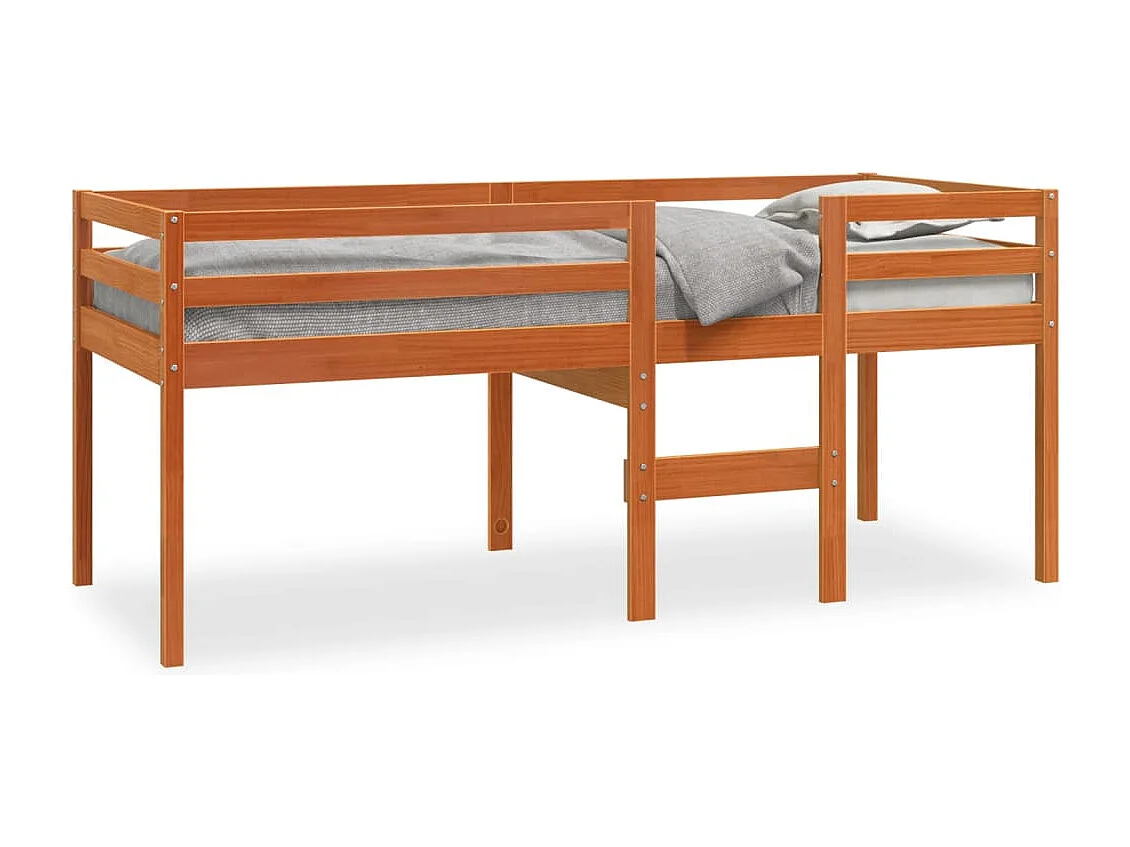 Lit haut marron 75x190 bois de pin massif