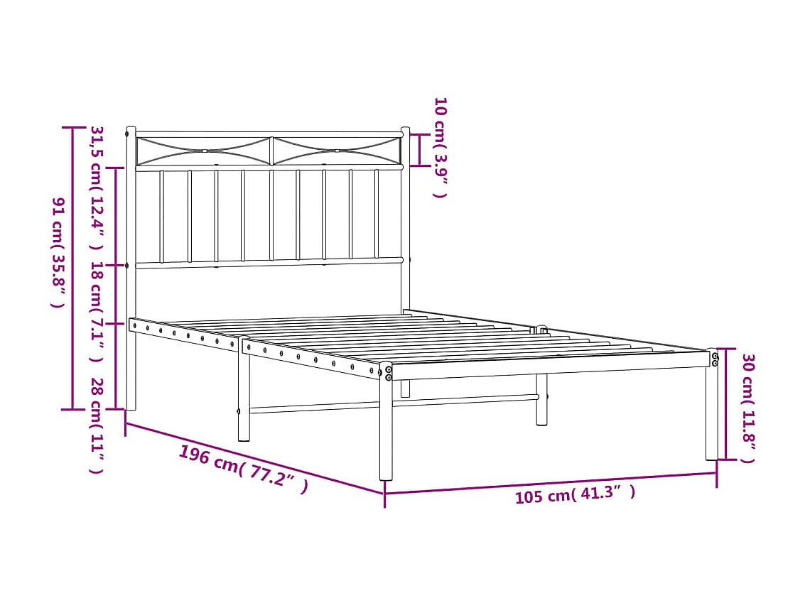 Cadre de lit métal avec tête de lit noir 100x190
