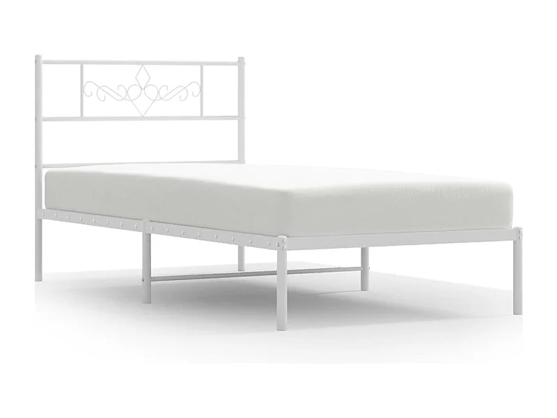 Cadre de lit métal avec tête de lit blanc 107x203