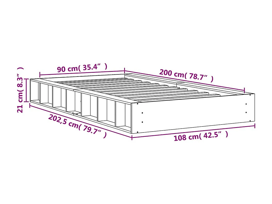 Cadre de lit marron 90x200 bois de pin massif