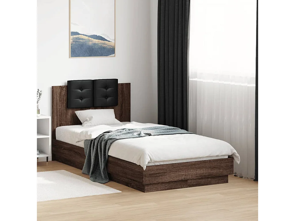 Cadre de lit tête de lit chêne marron 90x190 bois ingénierie
