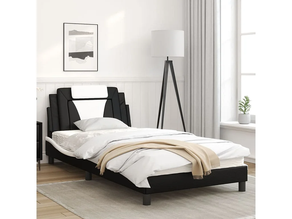 Cadre de lit avec lumières LED noir blanc 100x200 similicuir