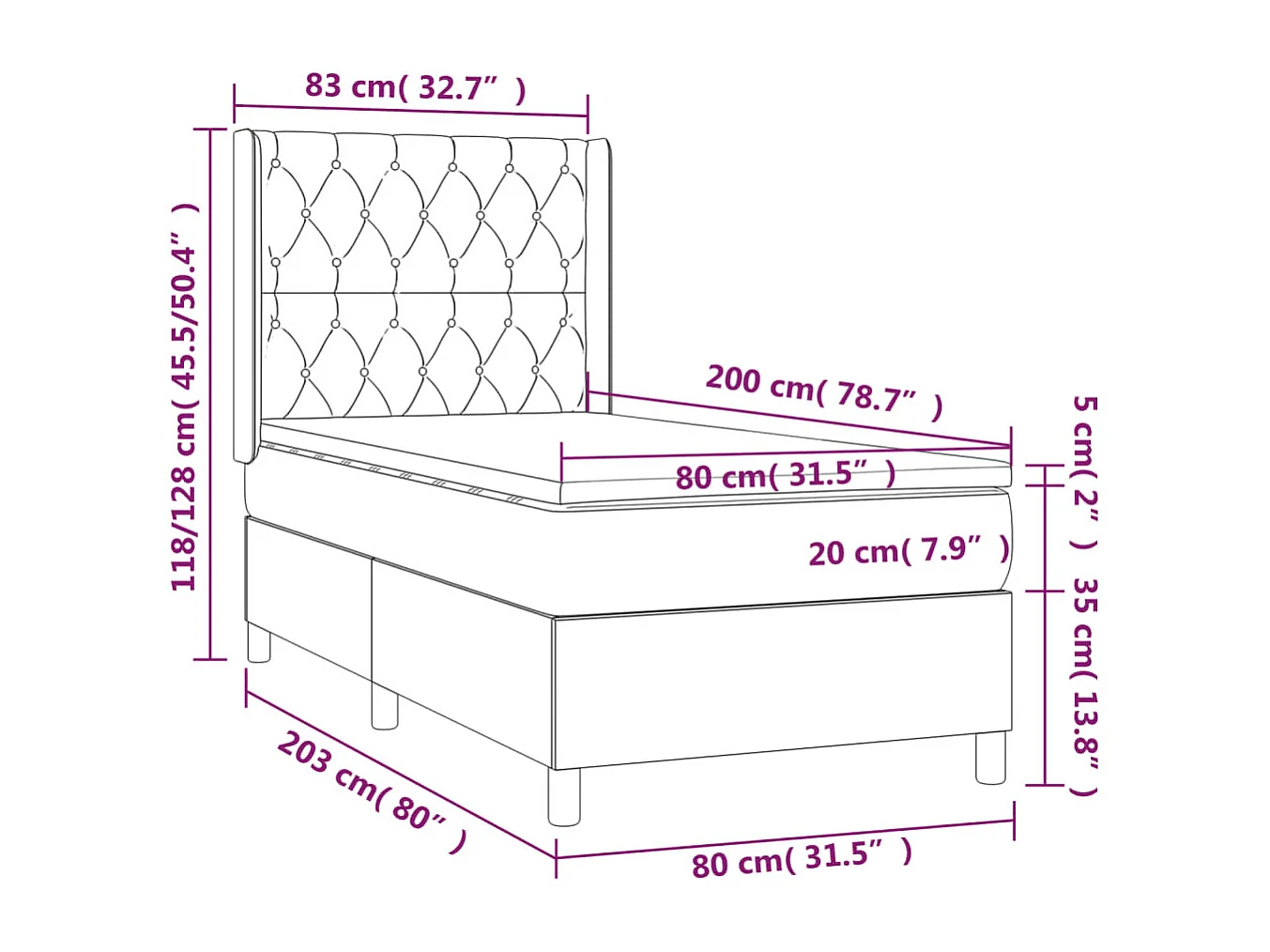 Sommier à lattes de lit matelas et LED Bleu 80x200 Tissu