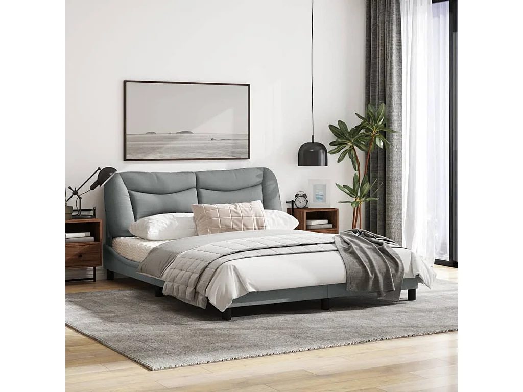 Cadre de lit avec lumières LED gris clair 160x200 tissu