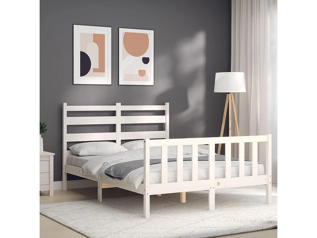 Cadre de lit avec tête de lit blanc 120x200 bois massif