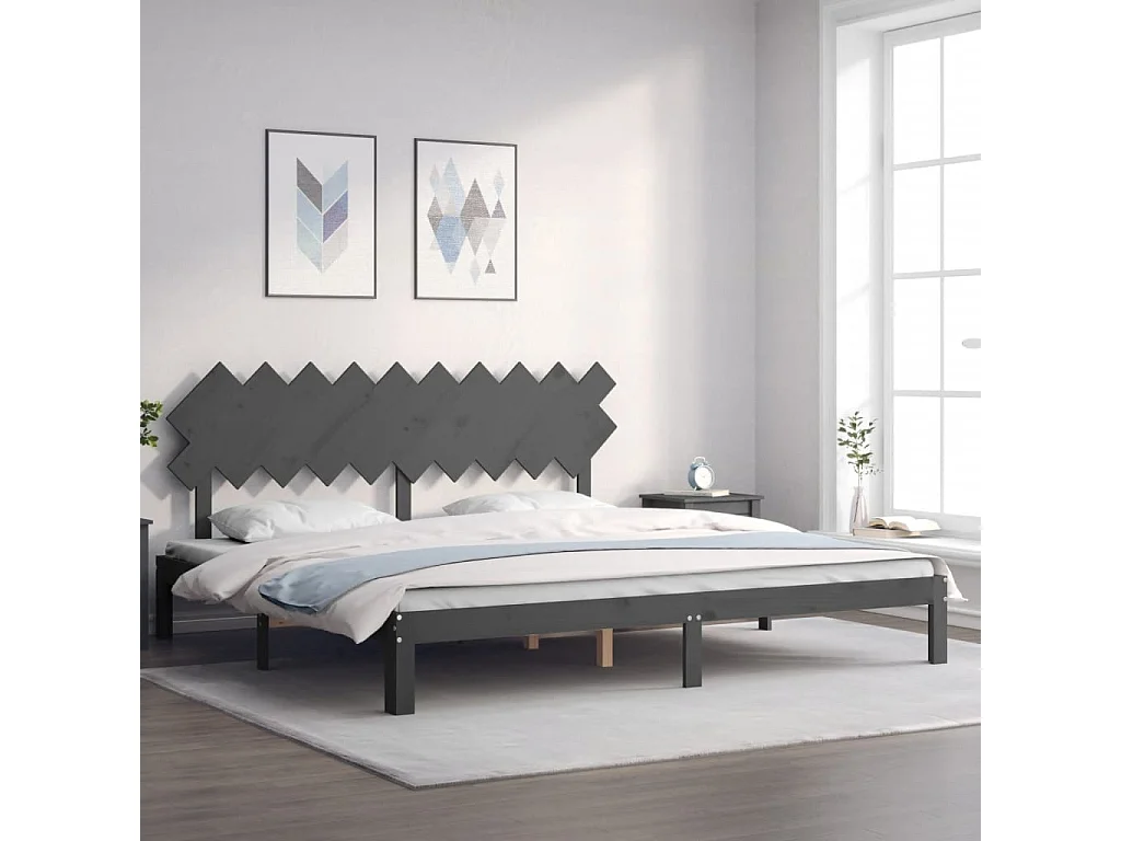 Cadre de lit avec tête de lit gris 200x200 bois massif