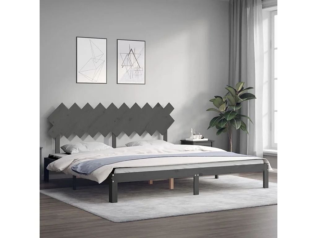 Cadre de lit avec tête de lit gris 200x200 bois massif