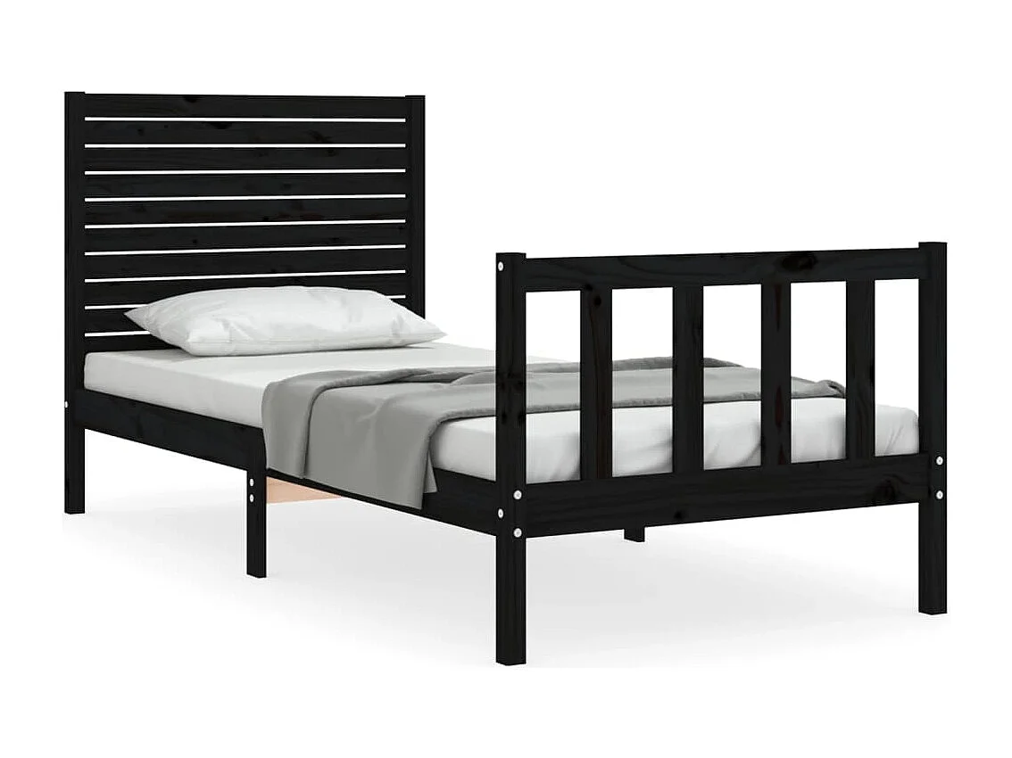 Cadre de lit avec tête de lit noir petit simple bois massif