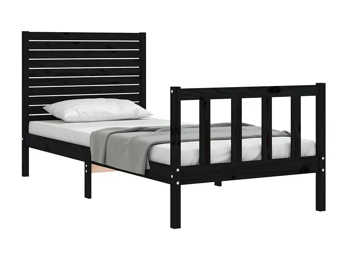 Cadre de lit avec tête de lit noir petit simple bois massif