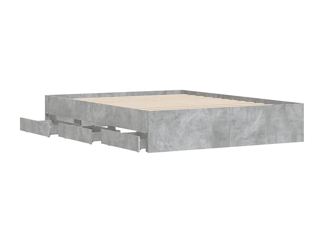 Cadre de lit et tiroirs gris béton 140x190 bois d'ingénierie