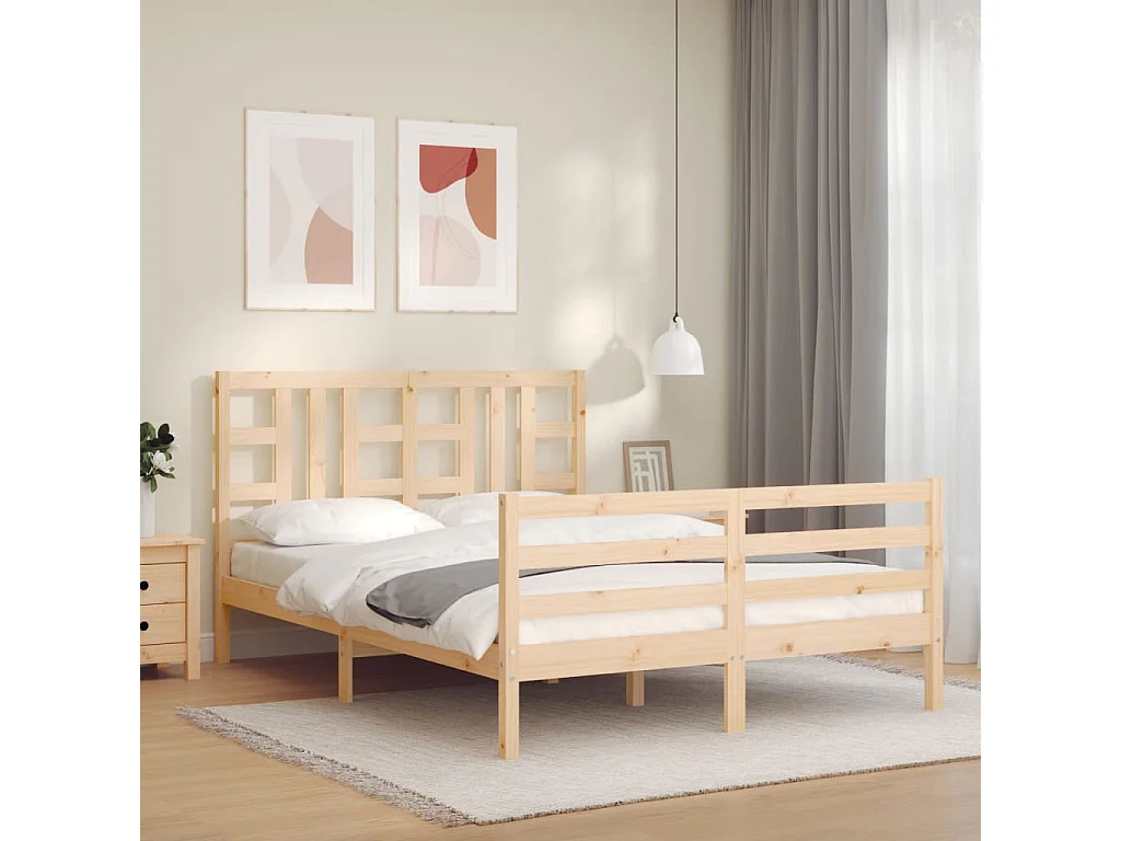 Bedframe met hoofdbord massief hout 140x190 cm