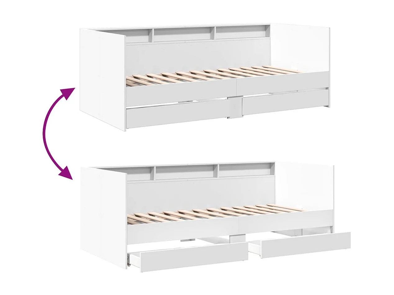 Lit de jour avec tiroirs blanc 90x190 bois d'ingénierie