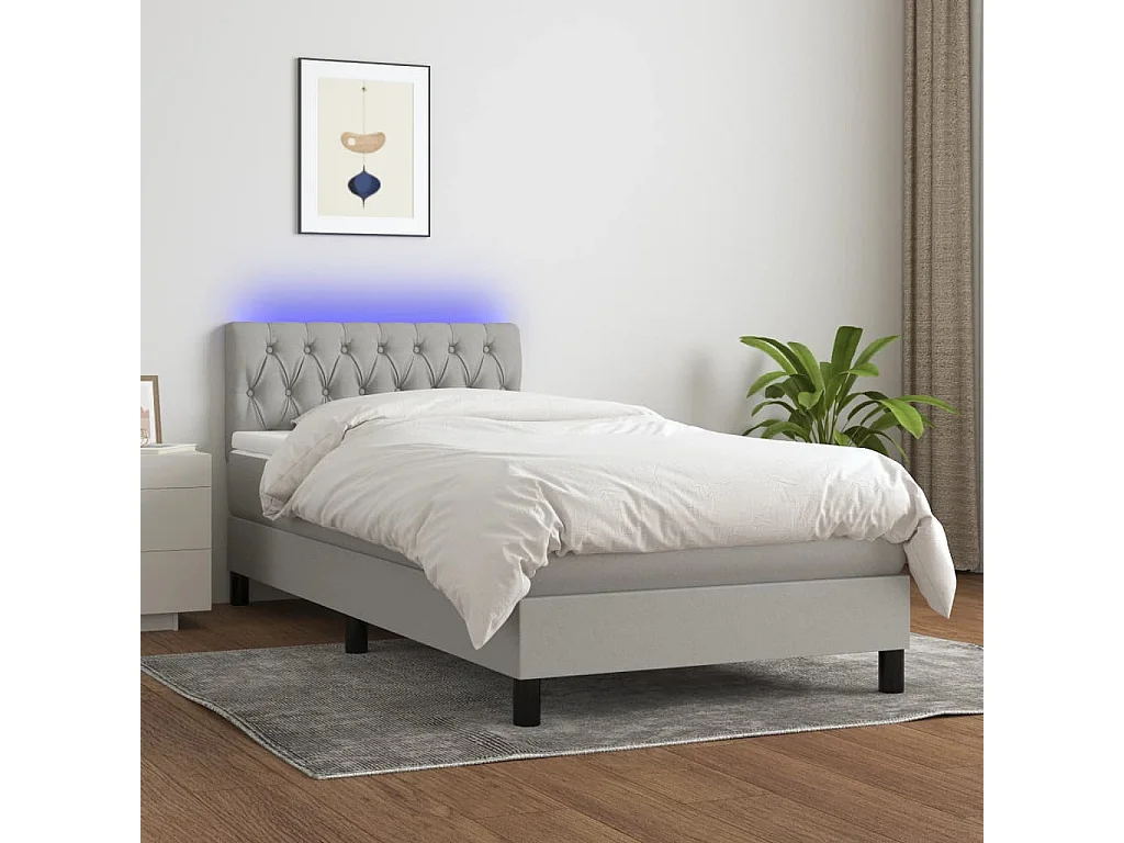 Sommier à lattes de lit avec matelas et LED Gris clair 90x190
