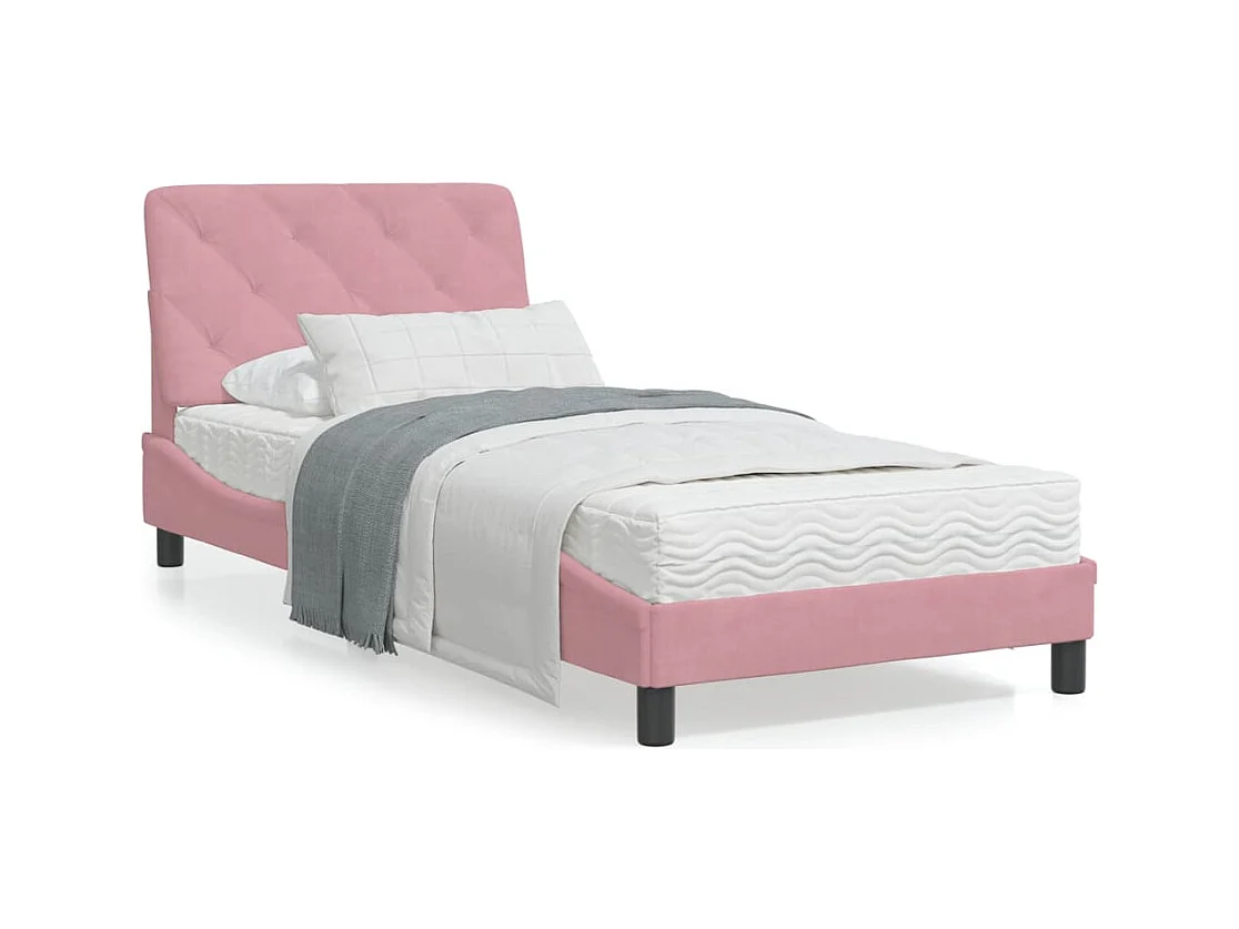 Cadre de lit avec tête de lit Rose 90x200 Velours