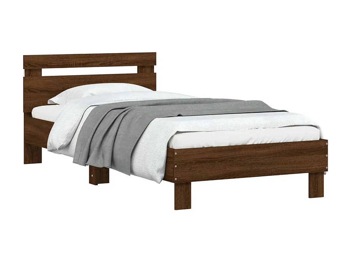 Cadre de lit tête de lit et lumières LED chêne marron 90x200