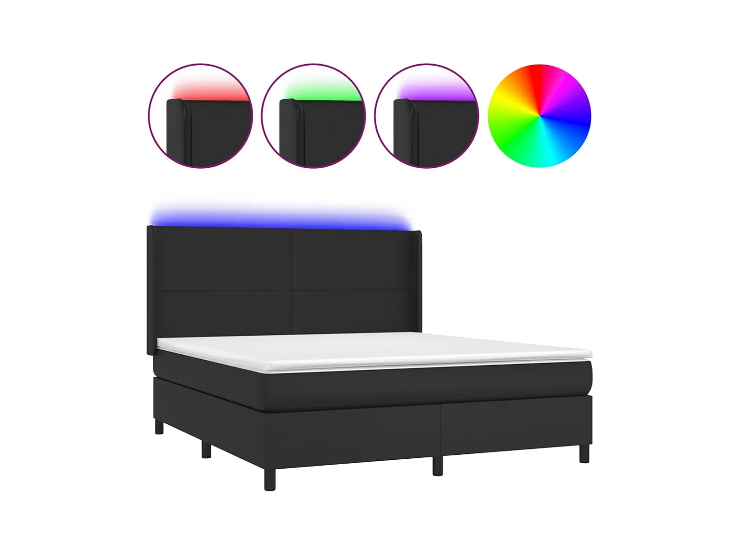 Sommier à lattes de lit matelas LED Noir 160x200 Similicuir