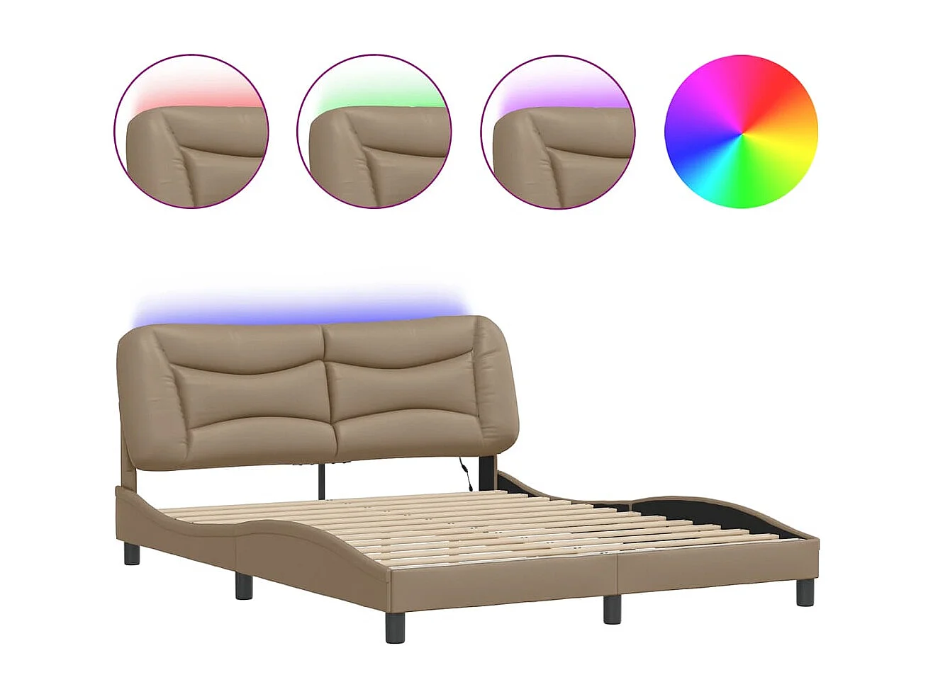 Cadre de lit avec lumières LED cappuccino 160x200 similicuir