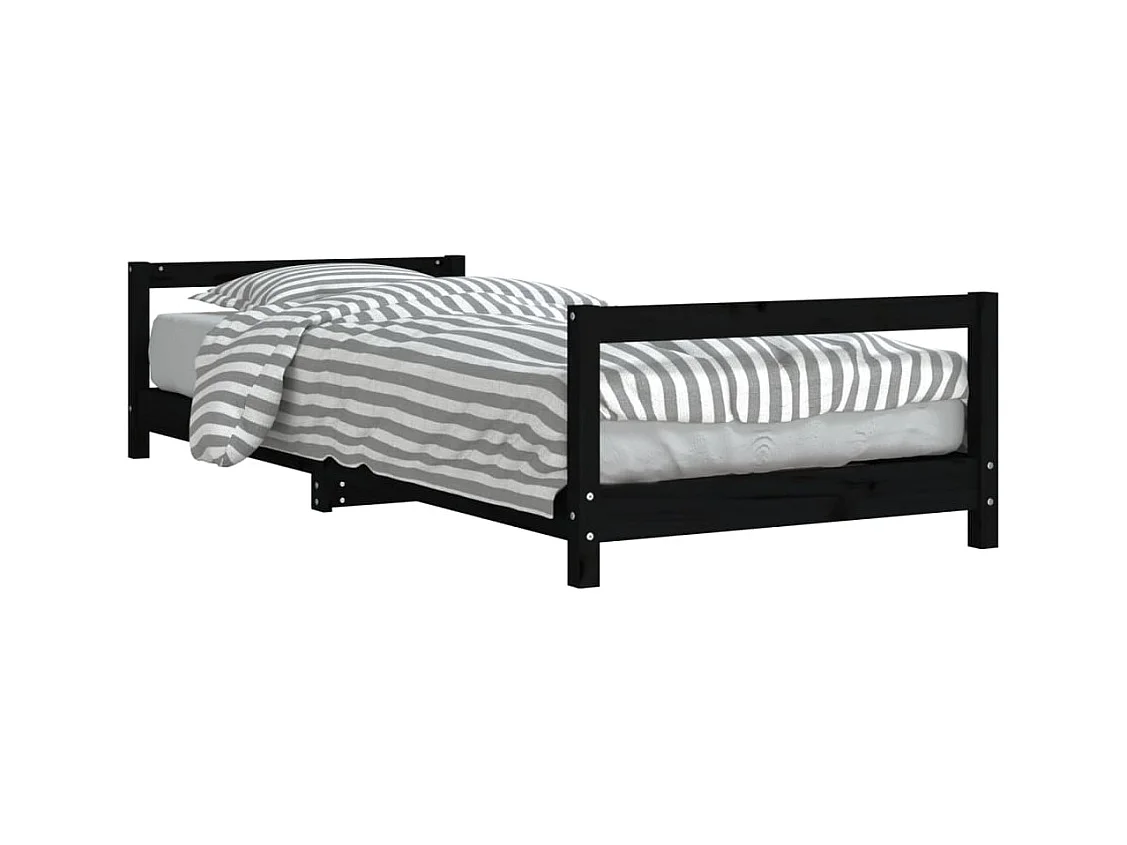 Cadre de lit pour enfants noir 90x200 bois de pin massif
