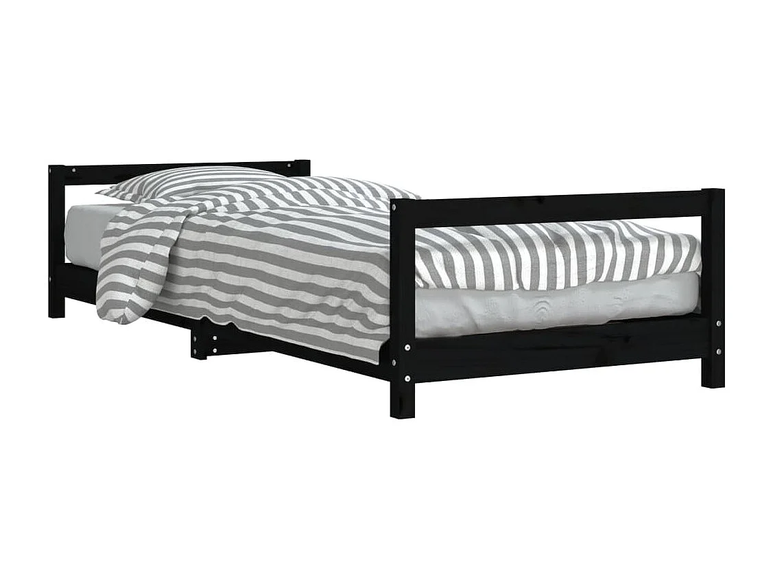 Cadre de lit pour enfants noir 90x200 bois de pin massif