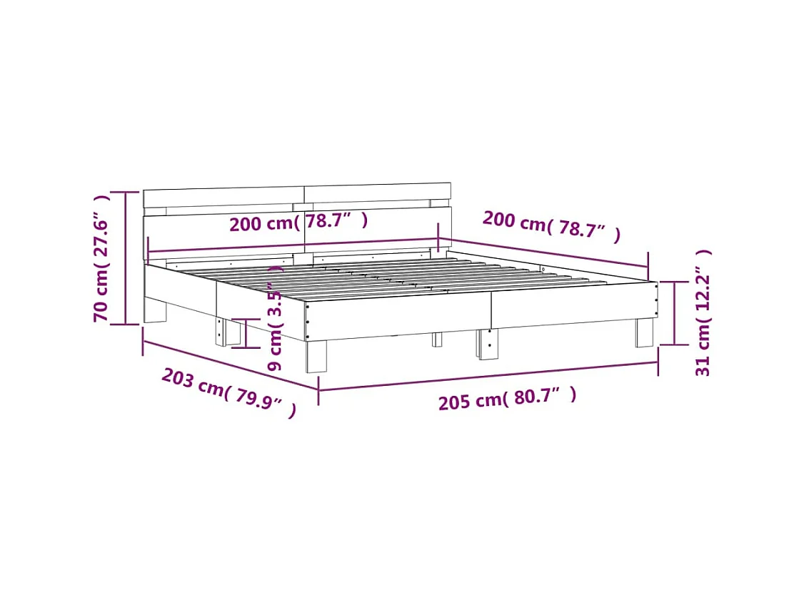 vidaXL Estructura cama con cabecero madera ingeniería negro 200x200 cm