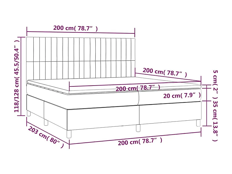 Lit à sommier tapissier avec matelas Crème 200x200 Tissu 11