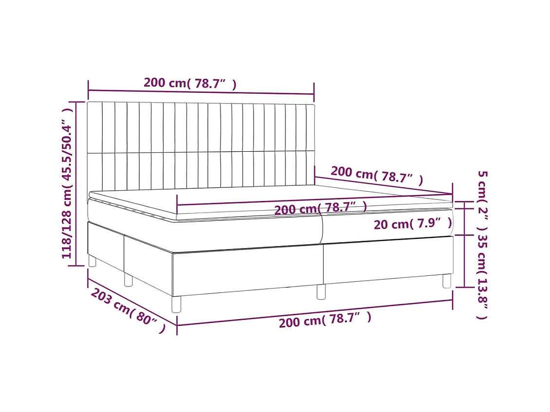 Lit à sommier tapissier avec matelas Crème 200x200 Tissu 11