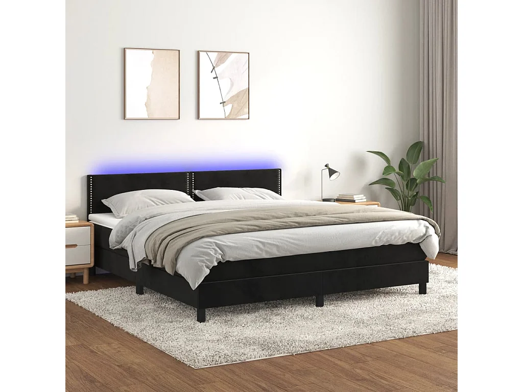 Sommier à lattes de lit avec matelas LED Noir 160x200