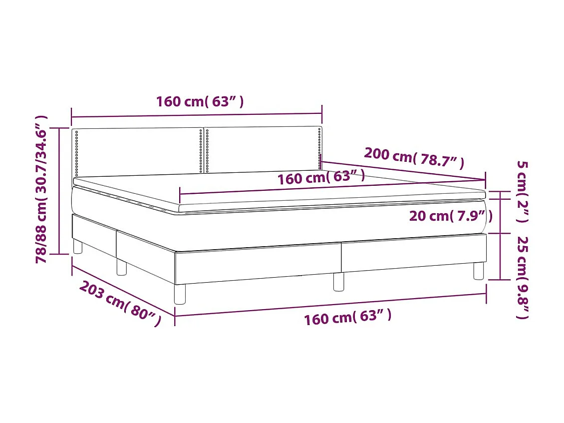 Sommier à lattes de lit avec matelas LED Noir 160x200