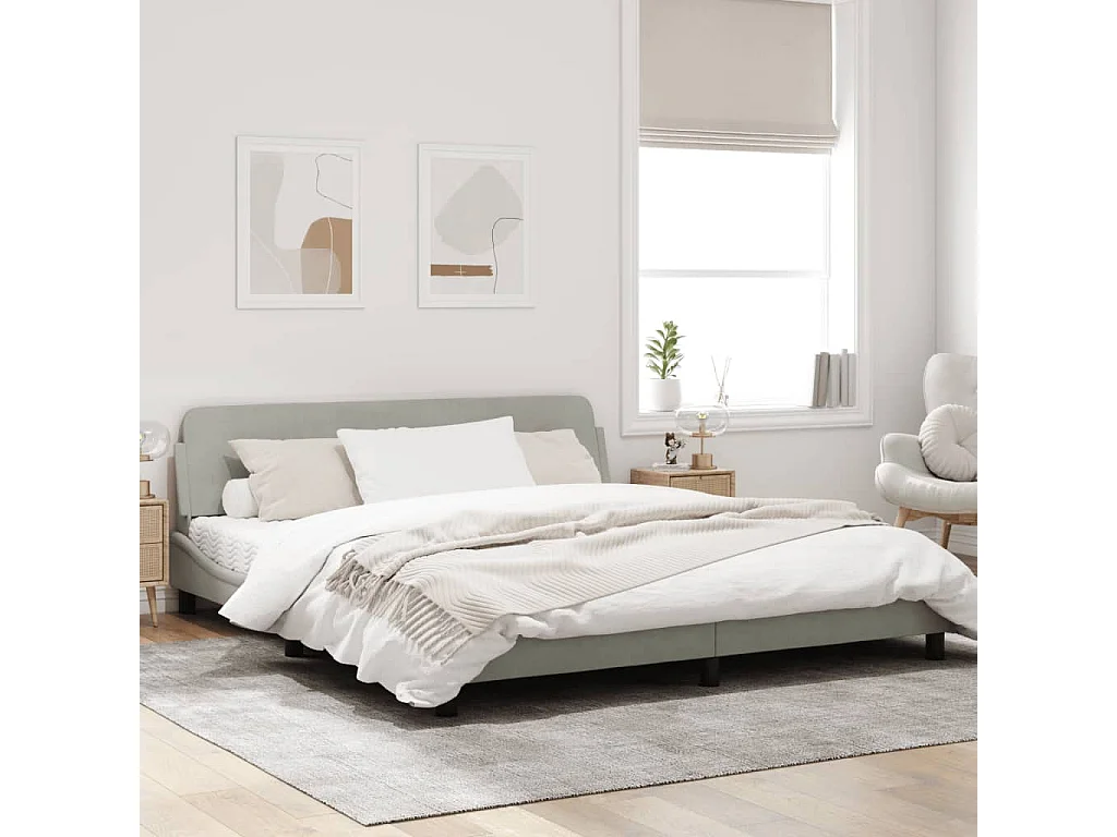 Cadre de lit avec tête de lit Gris clair 180x200 Velours