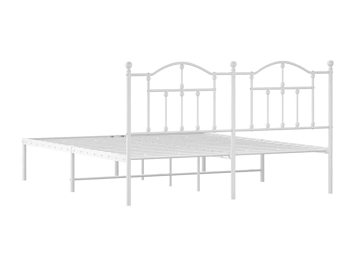 Cadre de lit métal avec tête de lit blanc 160x200