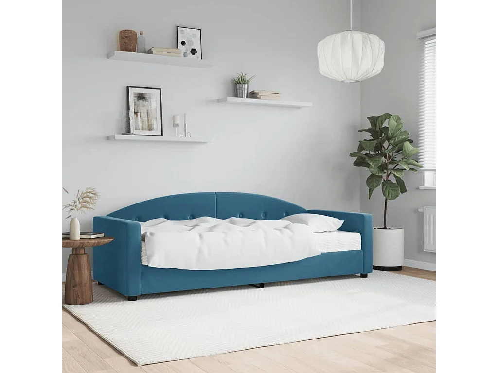 Lit de jour avec matelas bleu 80x200 velours
